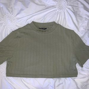 Military green short sleeve Crop top
